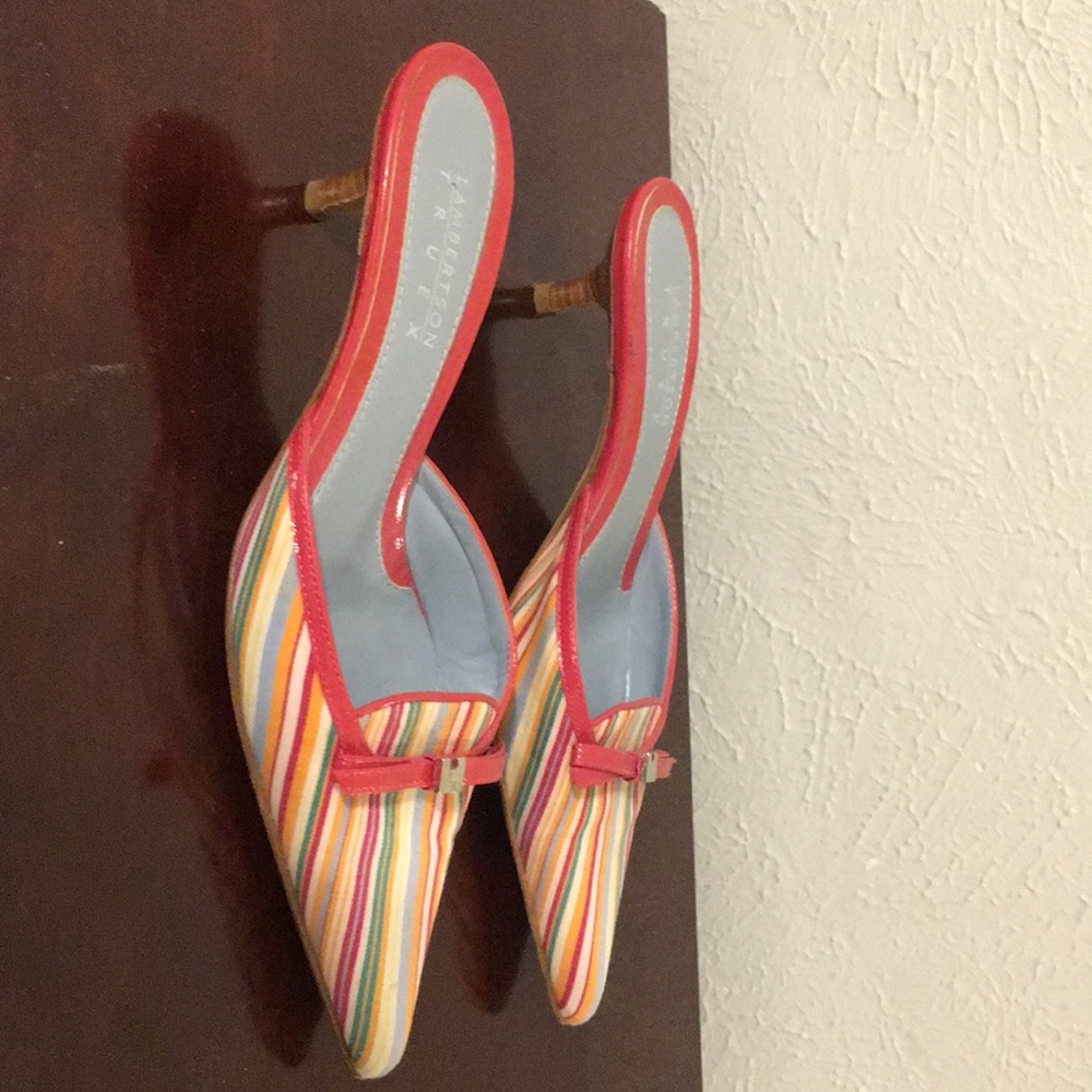 Lambertson Truex striped mule.  Canvas material.